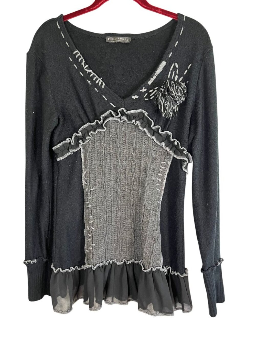 Retro‎ Patchwork Artsy Knit Sweater L Fairy Whimsigoth Lagen Sheer Grunge Punk